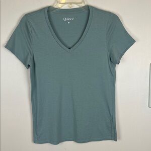 Quince Women's Cotton Modal V-Neck Tee in Light Blue, Size Medium* - runs small